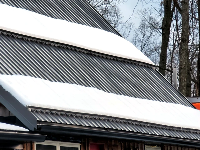 SnoBar screw-down snow rail system on exposed-fastener metal roof