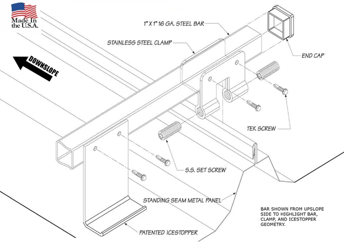 SnoBar standing seam clamp-mounted snow rail system